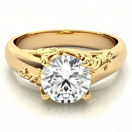 Anello di fidanzamento con moissanite in oro 10 carati con taglio rotondo e grande pietra centrale