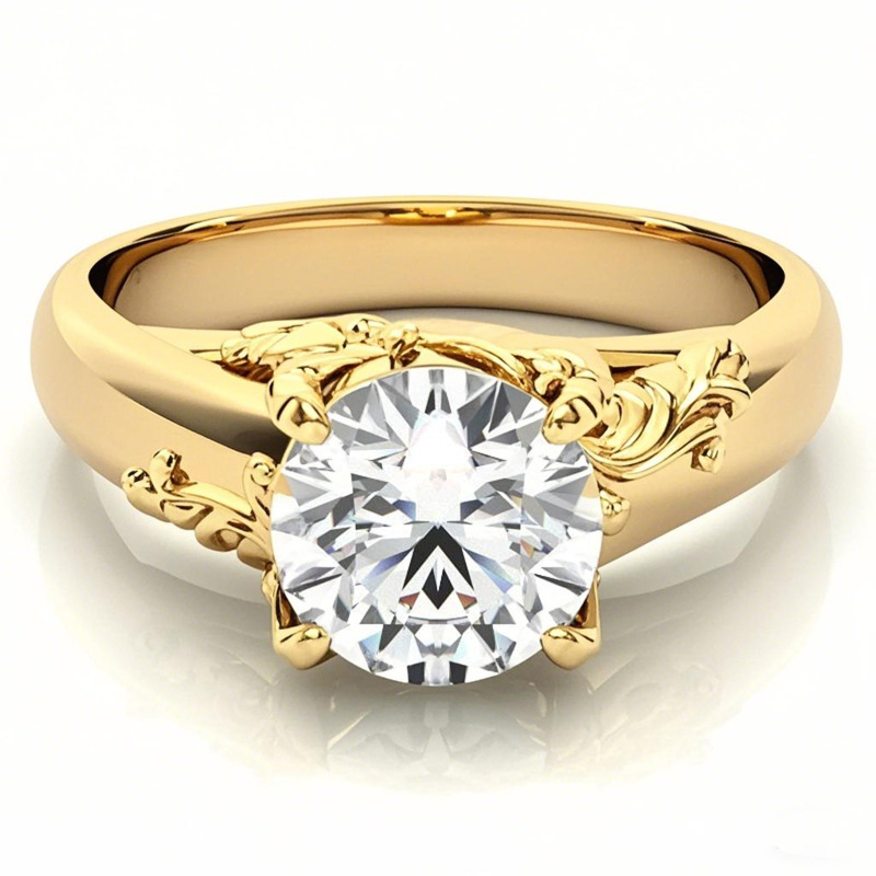 Verlobungsring aus 10-karätigem Gold mit rundem Schliff und großem Moissanit-Mittelstein-1
