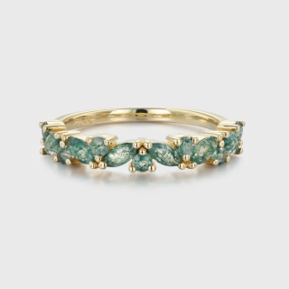 Sterling Silver with Yellow Gold Plated Round Cut & Marquise Cut Moss Agate Wedding Ring-1