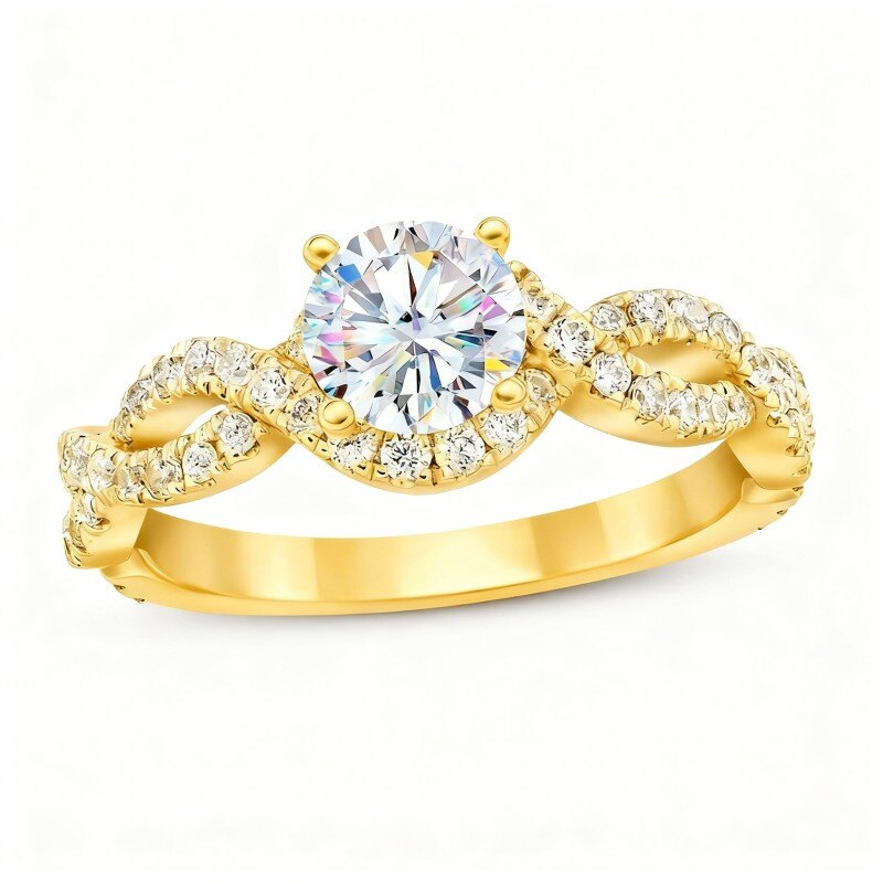 9K Gold Round Cut Moissanite Couple Engagement Ring-1