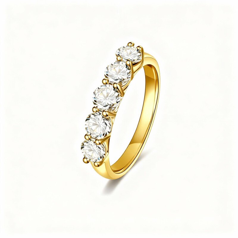 18K Gold Round Cut Moissanite Couple Wedding Ring-1