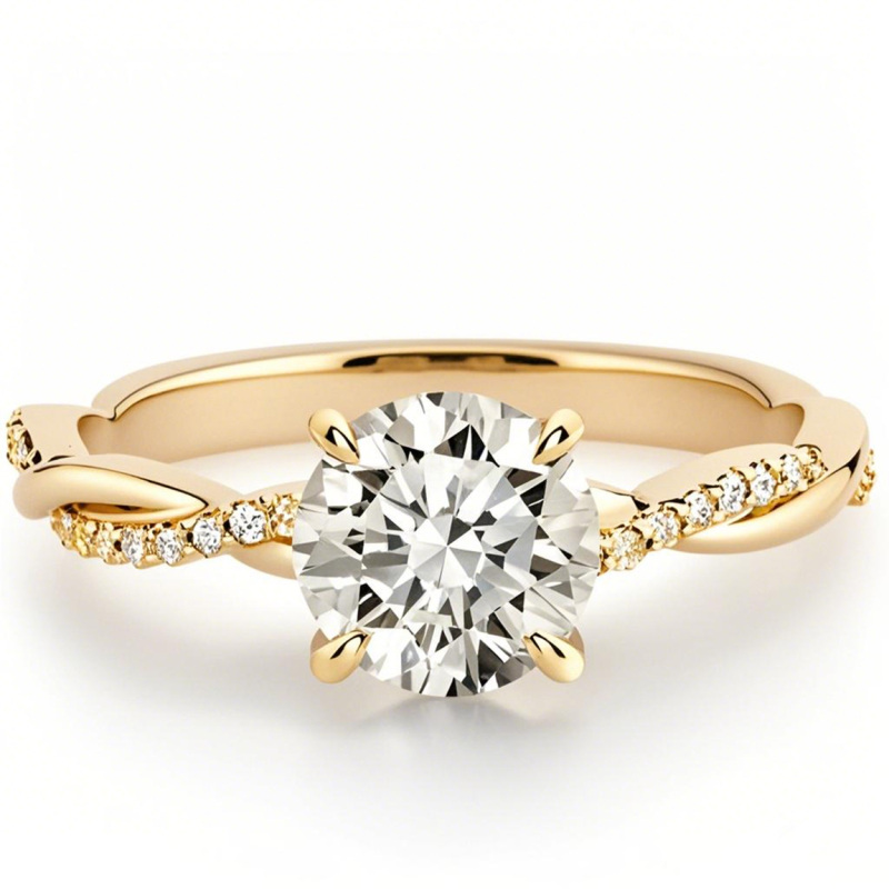 18K Gold Round Cut Moissanite Round Engagement Ring-1