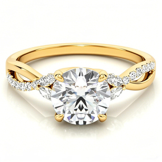 Anello di fidanzamento con moissanite taglio rotondo in oro 10 carati