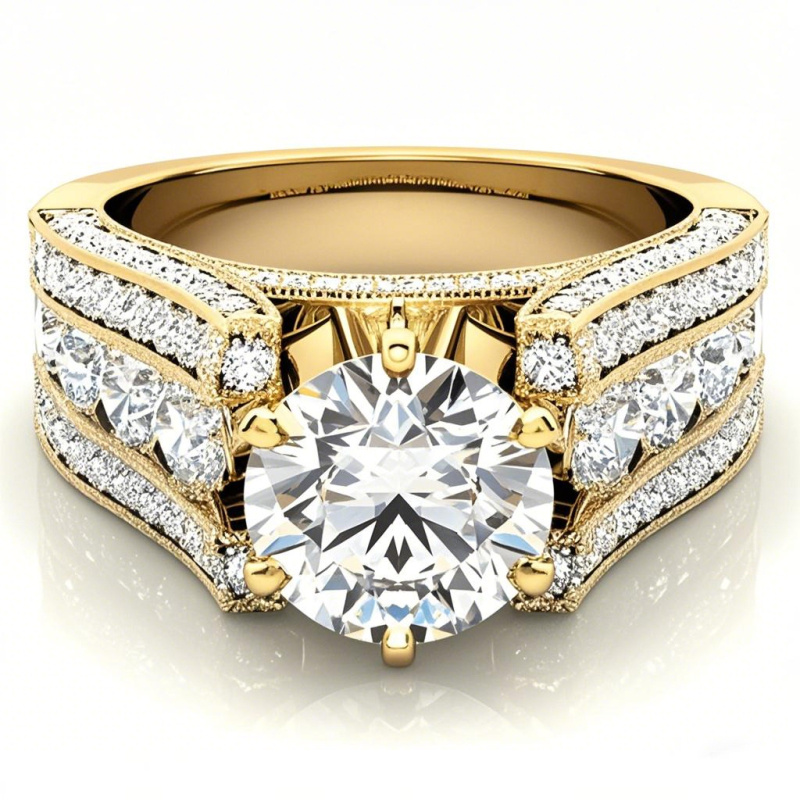 Pierścionek zaręczynowy z okrągłym moissanitem ze złota próby 10K-1