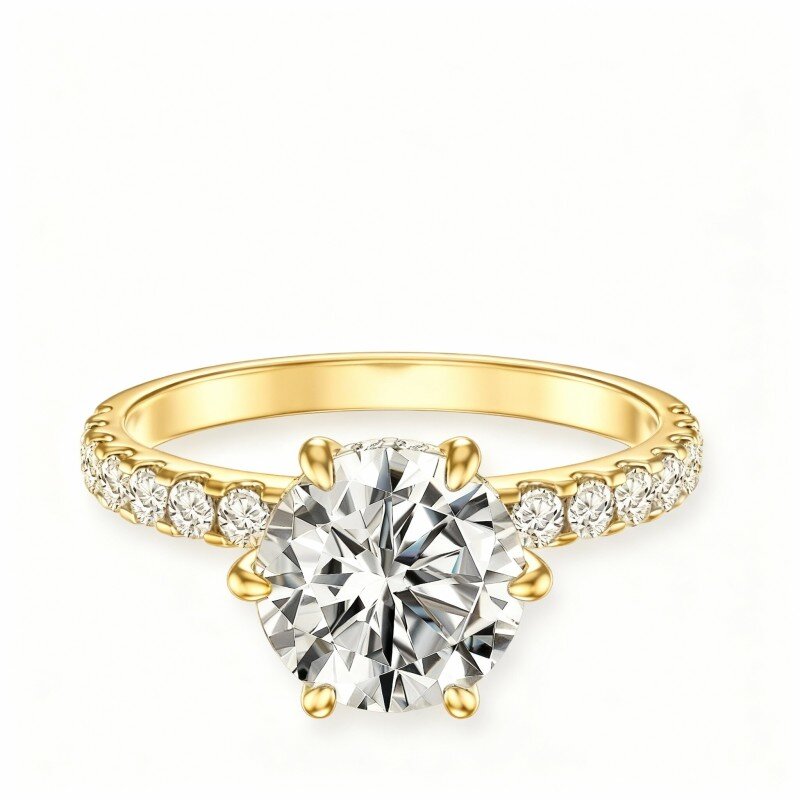 Pierścionek zaręczynowy z okrągłym moissanitem ze złota próby 14K-1