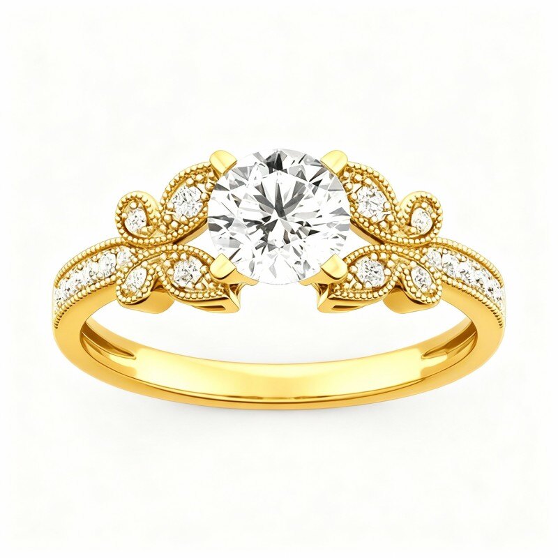 10Kゴールド ラウンドカット モアッサナイト エンゲージリング-1