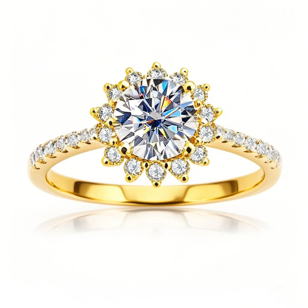10K Gold Round Cut Moissanite Sun Engagement Ring-1