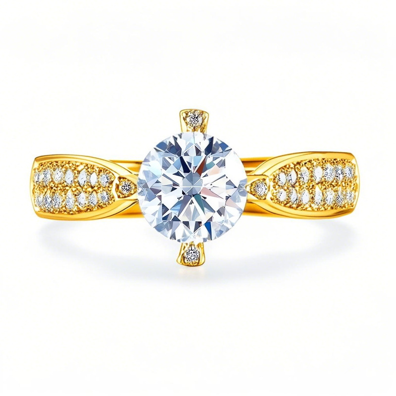 خاتم زفاف من الذهب عيار 10 قيراط مرصع بحجر الموزانيت المستدير-1