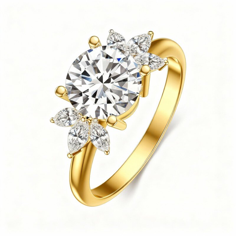 Anello nuziale in oro 14 carati con taglio rotondo in moissanite-1