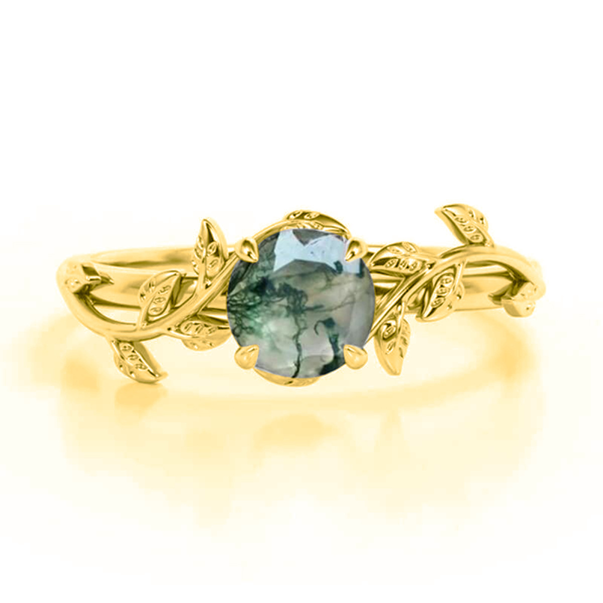 Verlobungsring aus 14 Karat Gold mit Moosachat im Rundschliff-1