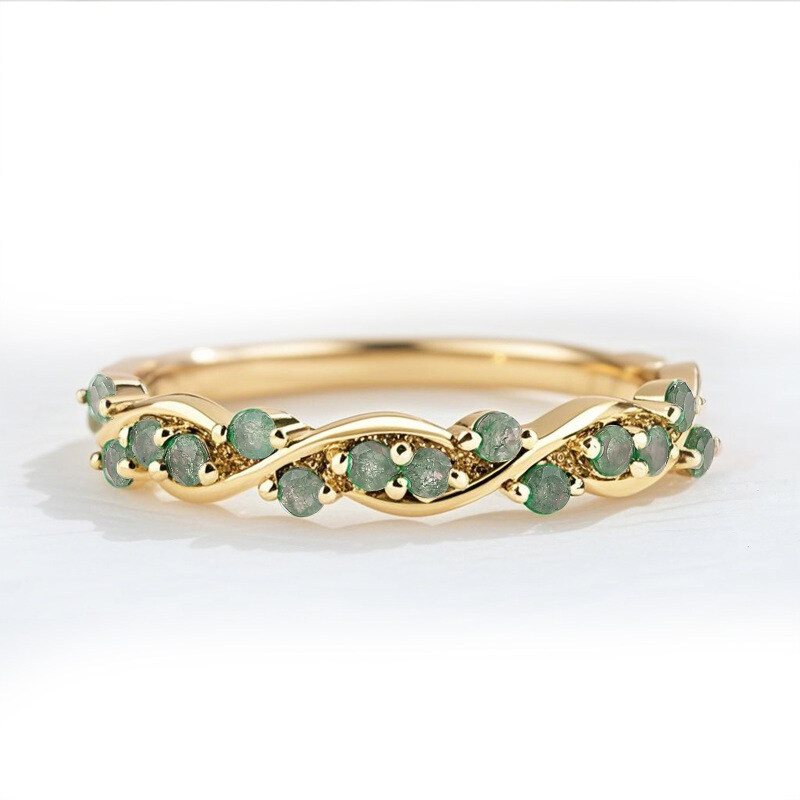 10K Gold Round Cut Moss Agate Ring-1