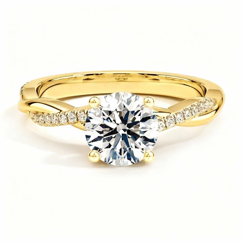 Anillo de compromiso para parejas con circonita cúbica de talla redonda, grabado personalizado y oro de 10 quilates-1