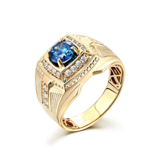 10K Gold Round Cut Sapphire Moissanite Personalized Engraving Ring for Men-47