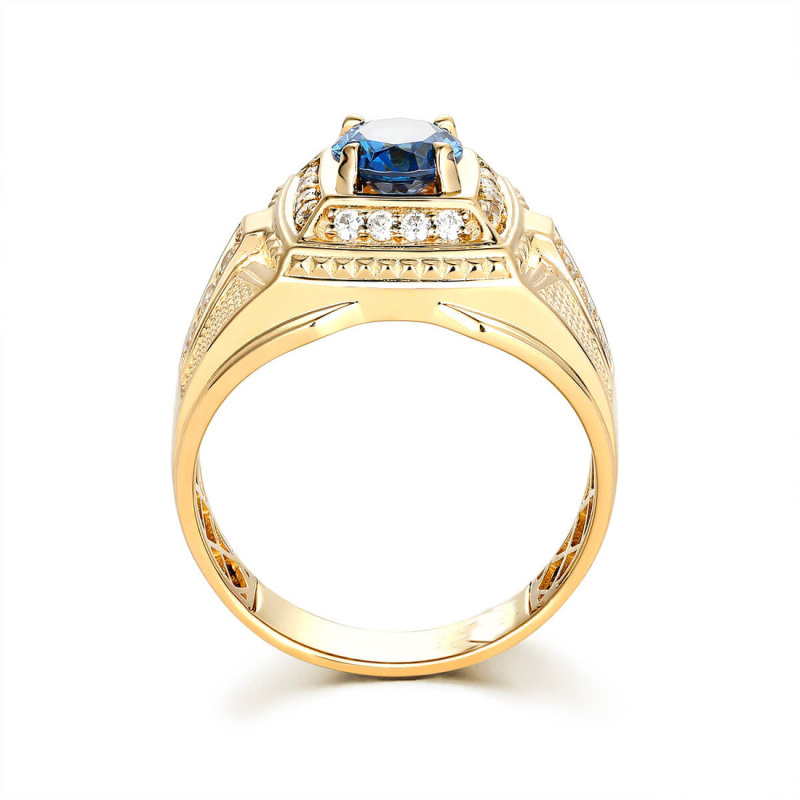 10K Gold Round Cut Sapphire Moissanite Personalized Engraving Ring for Men-3