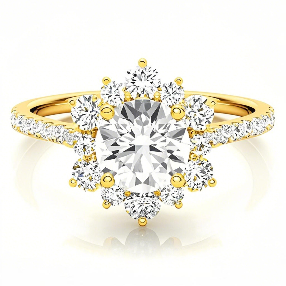 Anillo de compromiso de oro de 18 quilates con moissanita de corte redondo y copo de nieve-1