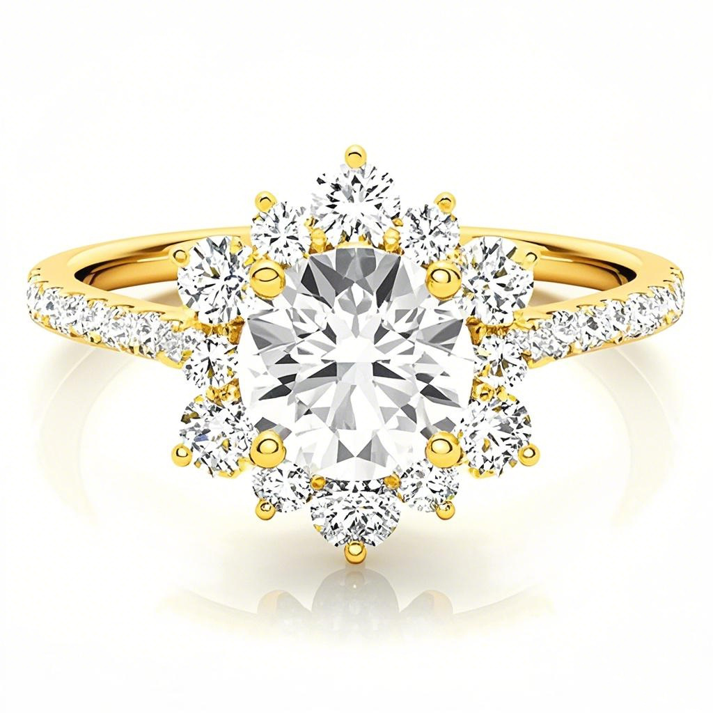 10K Gold Round Cut Snowflake Moissanite Engagement Ring-1