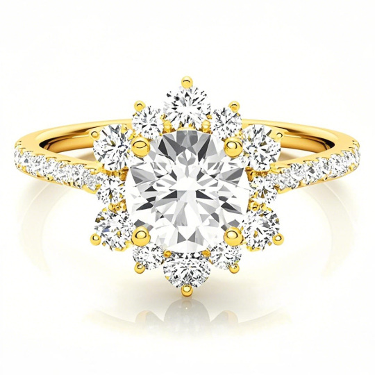 Anello di fidanzamento con moissanite a fiocco di neve taglio rotondo in oro 10 carati