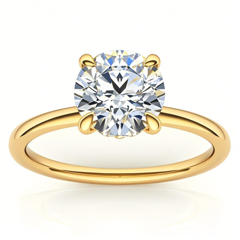 14K Gold Round Cut Solitaire Moissanite Engagement Ring-1