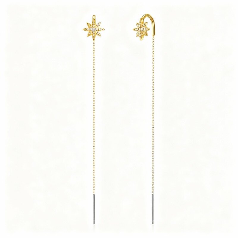 Brincos em forma de estrela com zircónia cúbica de corte redondo em ouro 9K-1