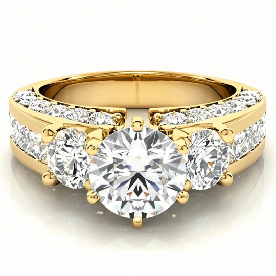 10K Gold Round Cut Three-Stone Moissanite Engagement Ring