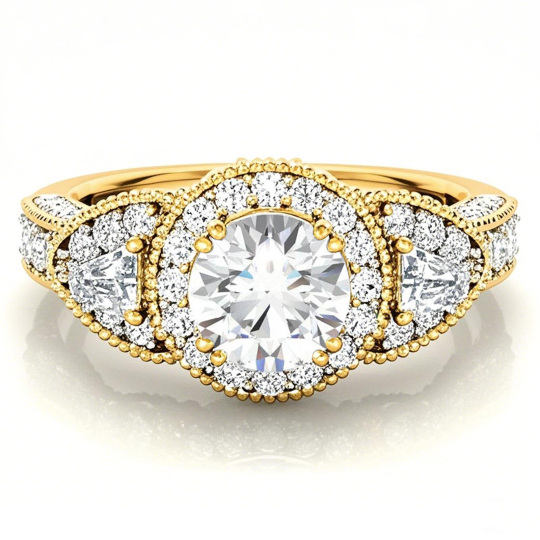 10K Gold Round Cut Three-Stone Moissanite Engagement Ring