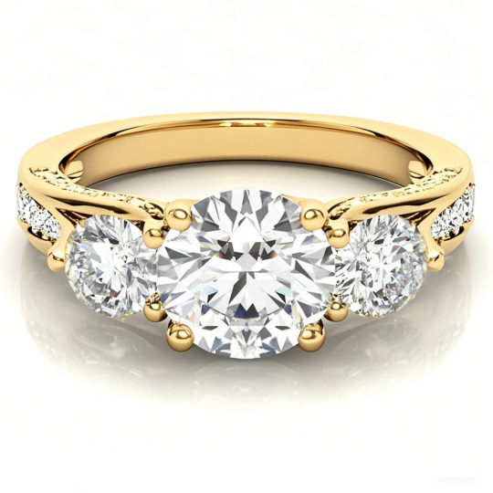 10K Gold Round Cut Three-Stone Moissanite Engagement Ring