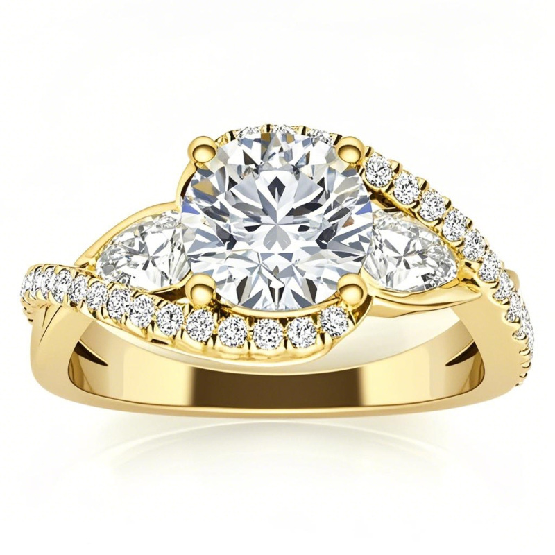 10K Gold Round Cut Three-Stone Moissanite Engagement Ring-1