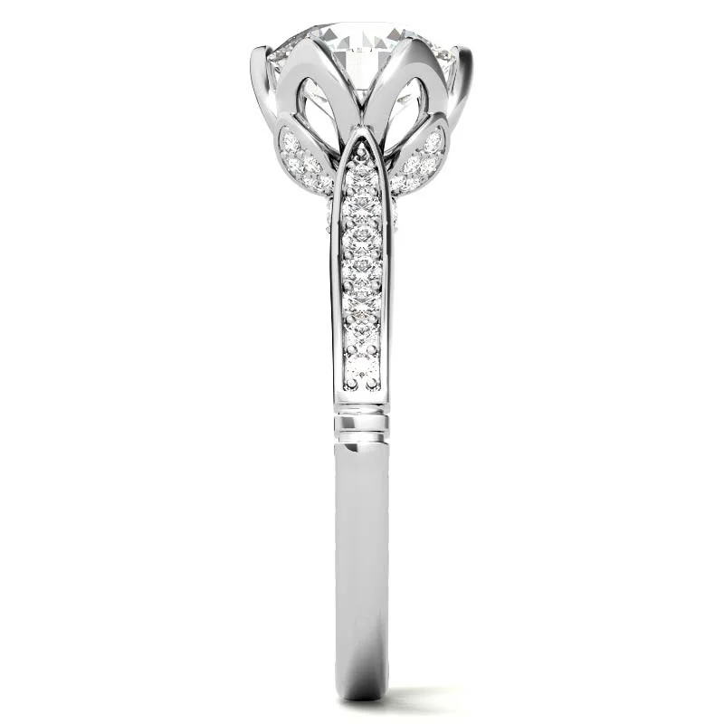 10K Gold Round Cut Tulip Halo Moissanite Engagement Ring-6