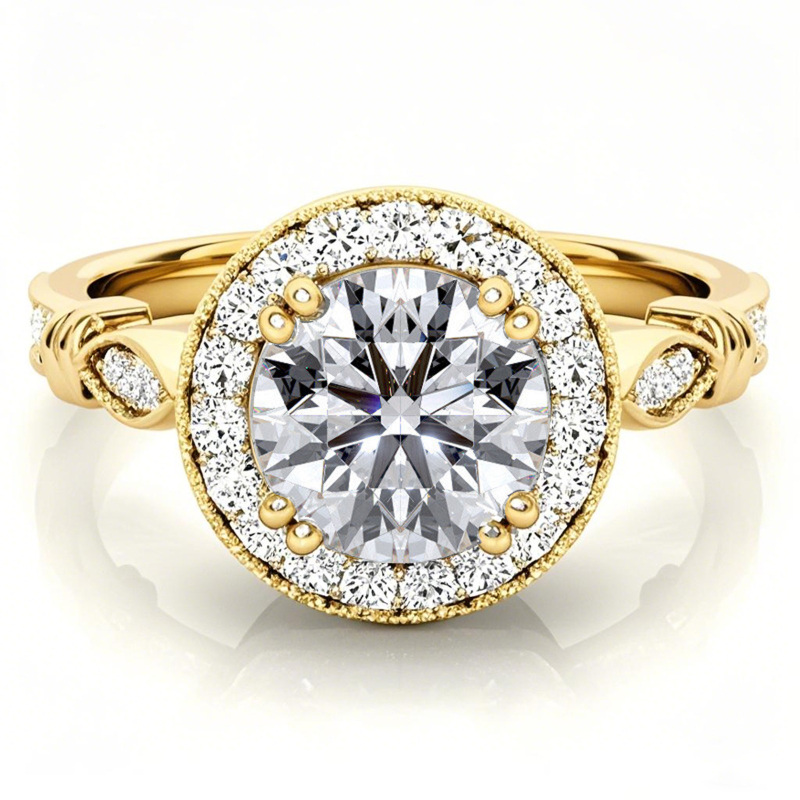 خاتم خطوبة من الذهب عيار 18 قيراطًا بقطع دائري من المويسانيت العتيق-1