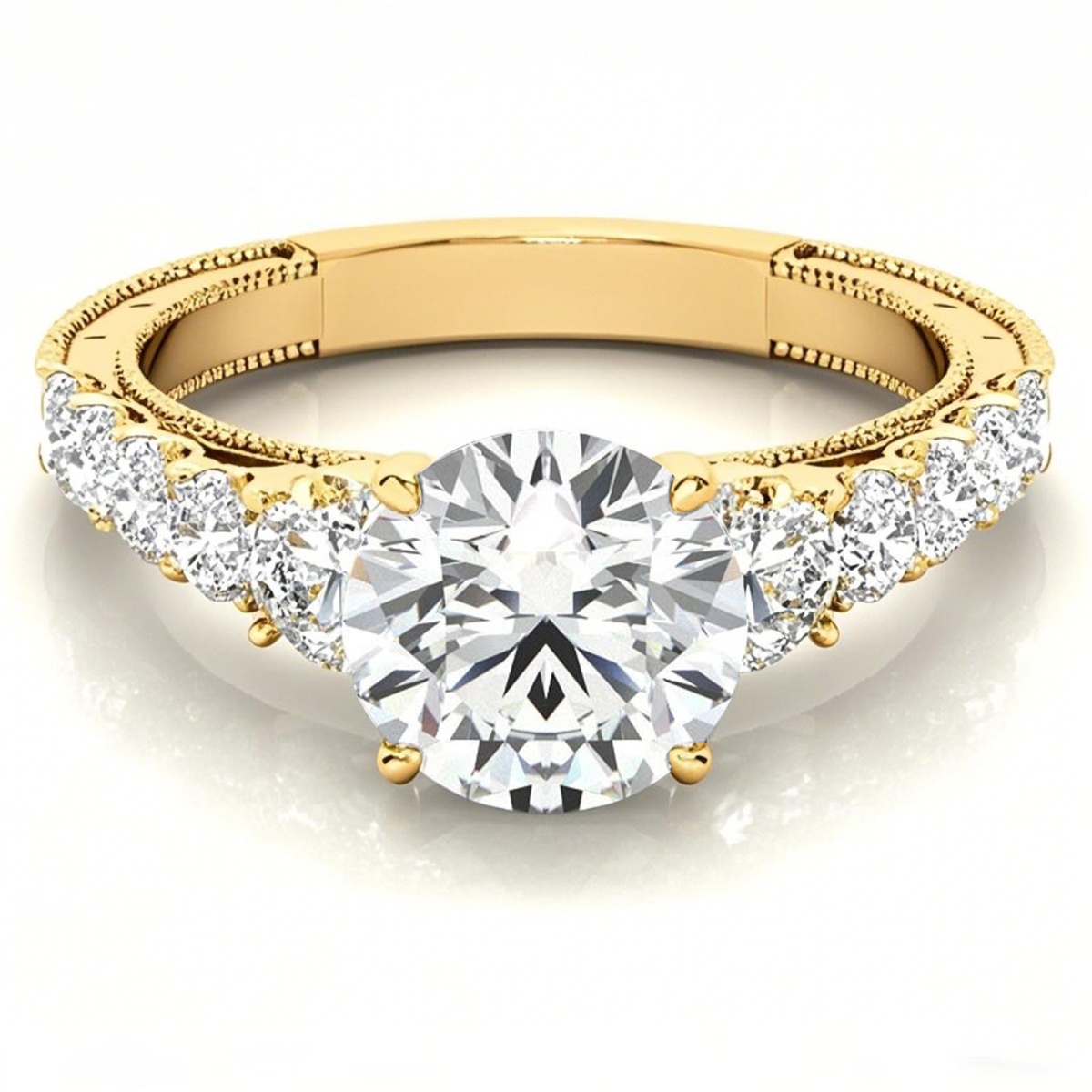 10K Gold Round Cut Vintage Moissanite Engagement Ring-1