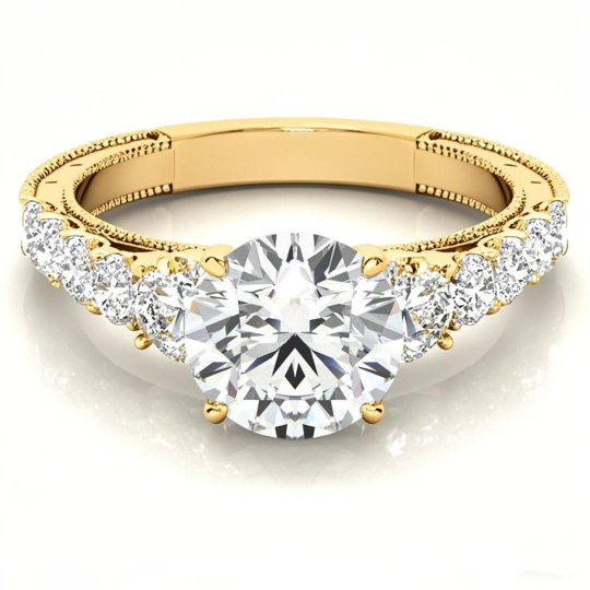 10K Gold Round Cut Vintage Moissanite Engagement Ring