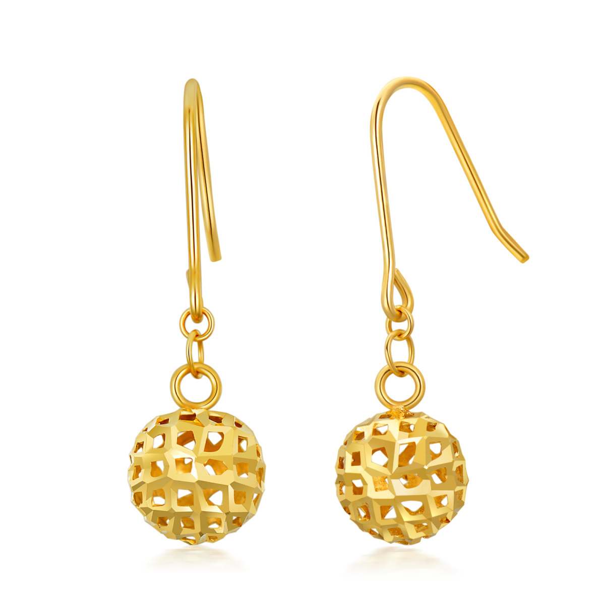 10K Gold Round Drop Earrings-1