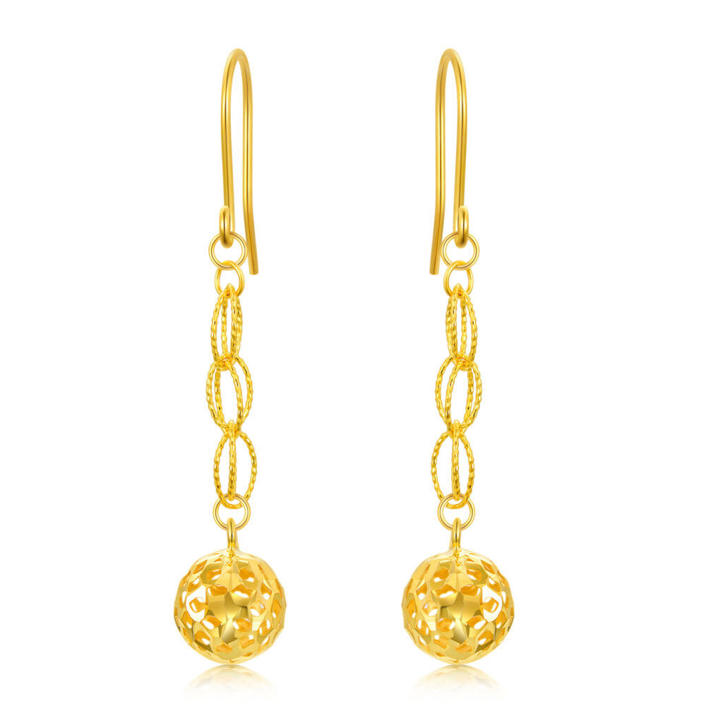 10K Gold Round Drop Earrings-1