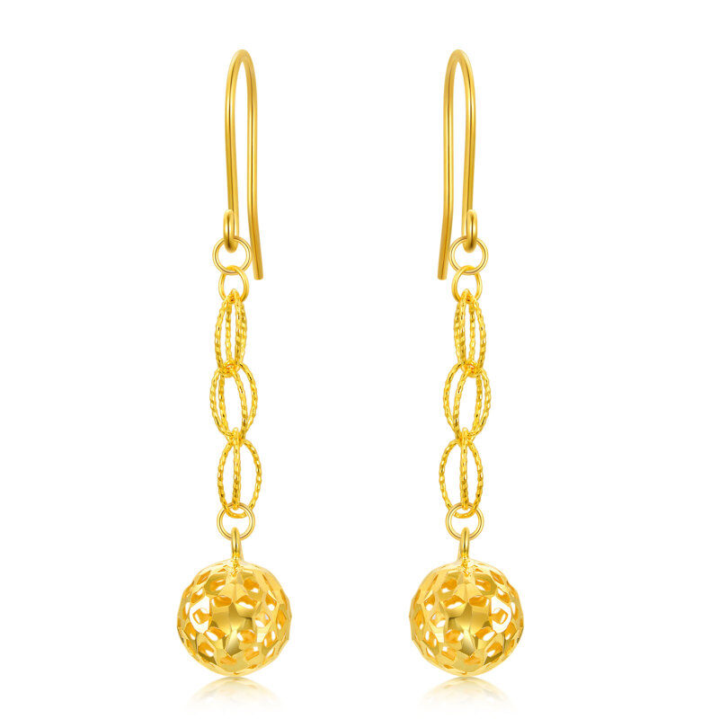10K Gold Round Drop Earrings-4