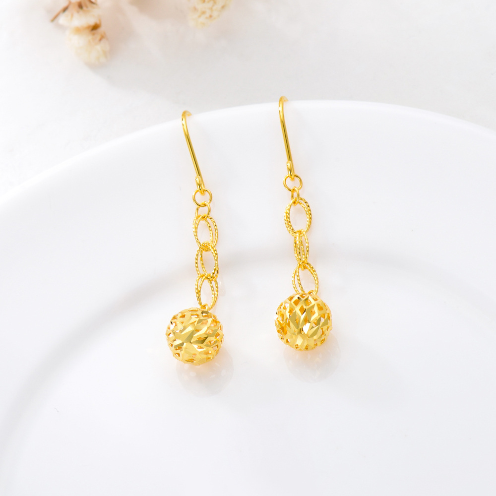 10K Gold Round Drop Earrings-3