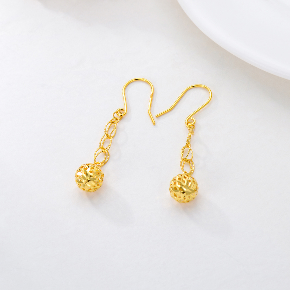 10K Gold Round Drop Earrings-4