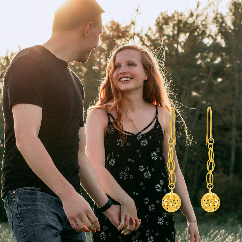 10K Gold Round Drop Earrings-6