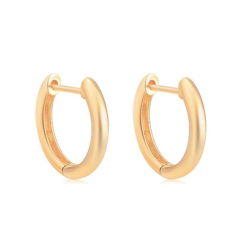 10K Gold Round Hoop Earrings-1