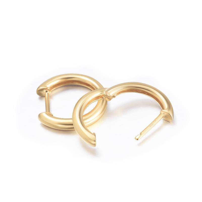 10K Gold Round Hoop Earrings-4