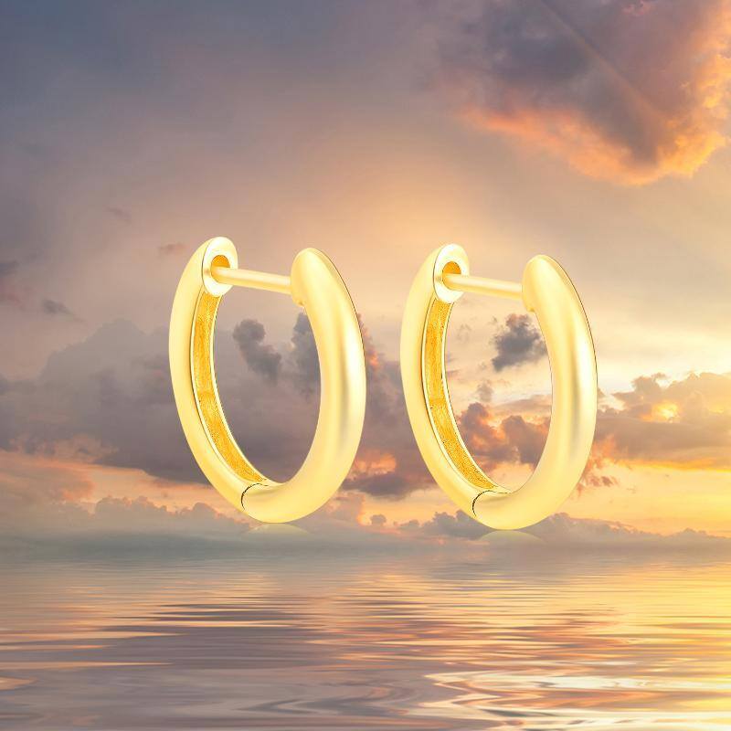 10K Gold Round Hoop Earrings-6