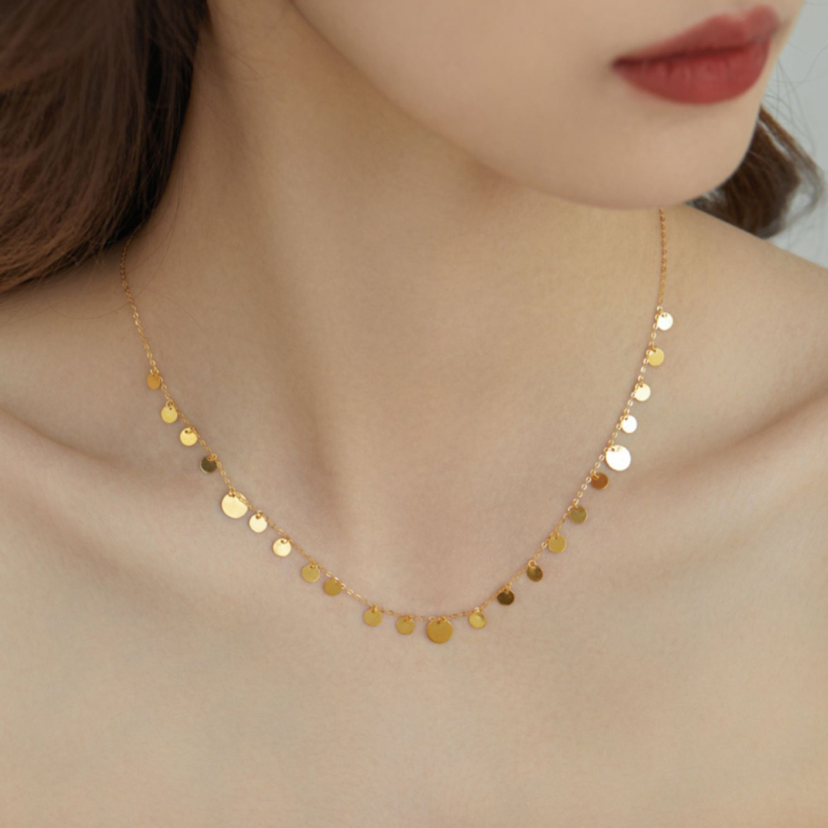 18K Gold Round Metal Choker Necklace-2