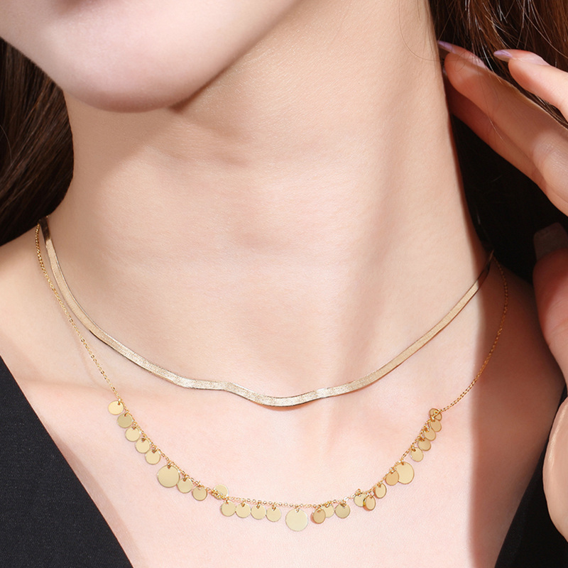 10K Gold Round Metal Choker Necklace-3