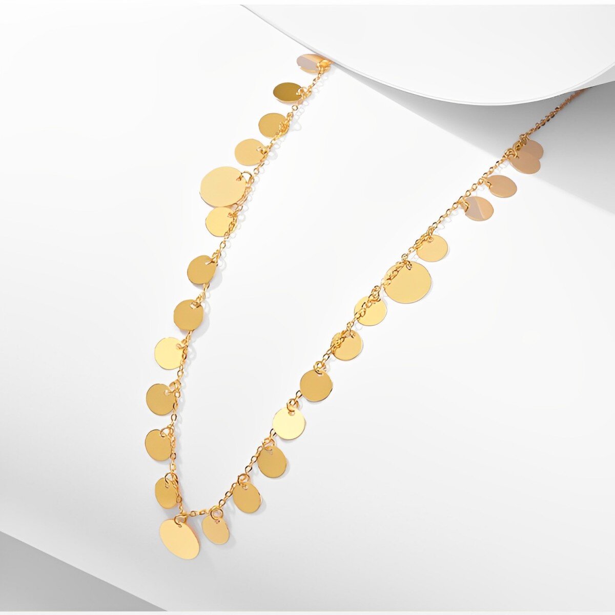 10K Gold Round Metal Choker Necklace-4