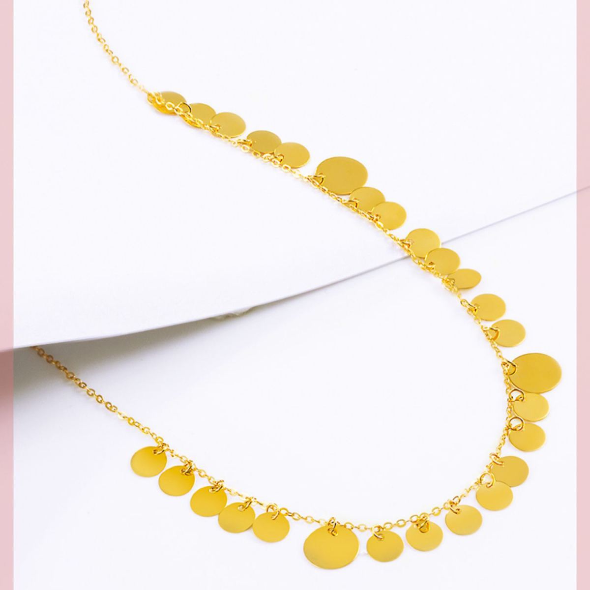 10K Gold Round Metal Choker Necklace-6