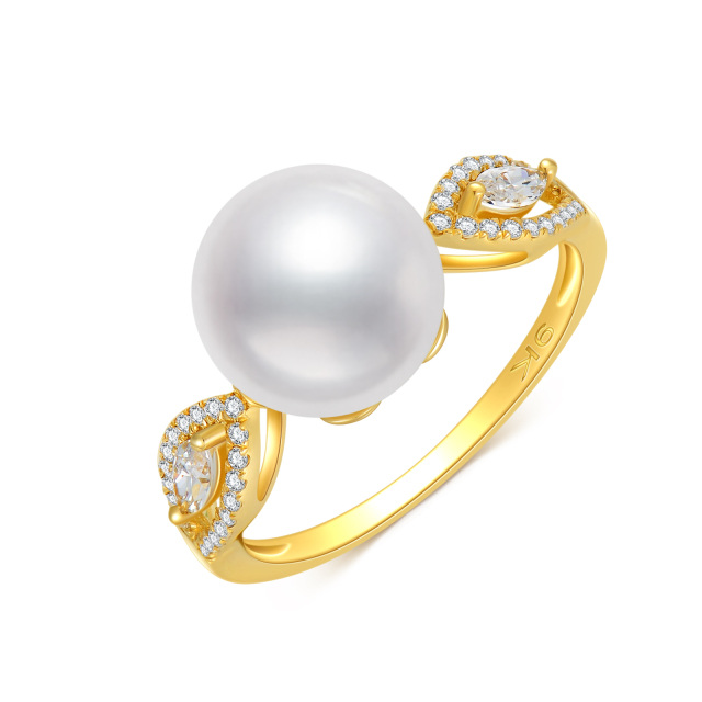 14K Gold Round Pearl Round/Spherical Ring-1