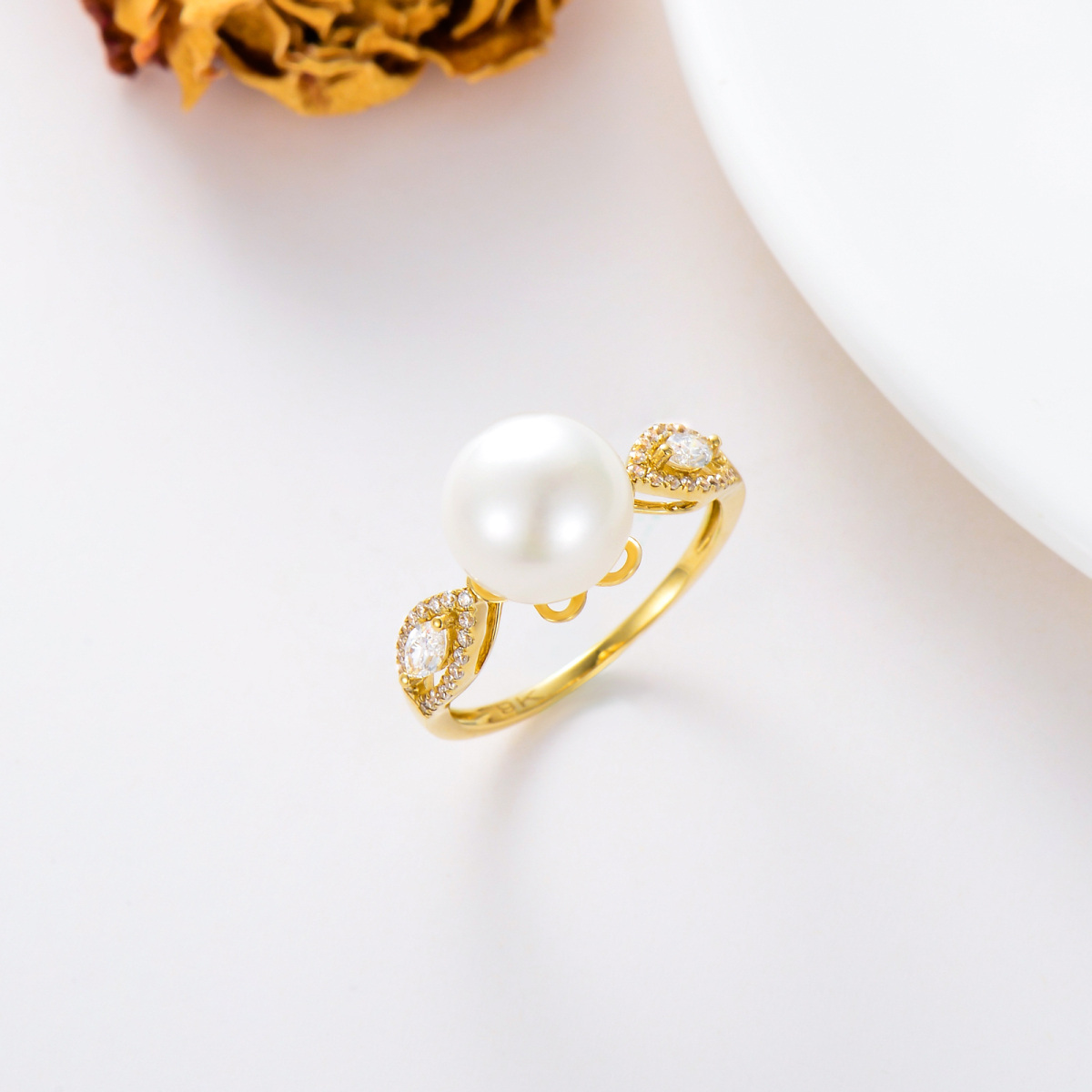 18K Gold Round Pearl Round/Spherical Ring-4