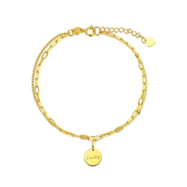 18K Gold Round Pendant Bracelet-5