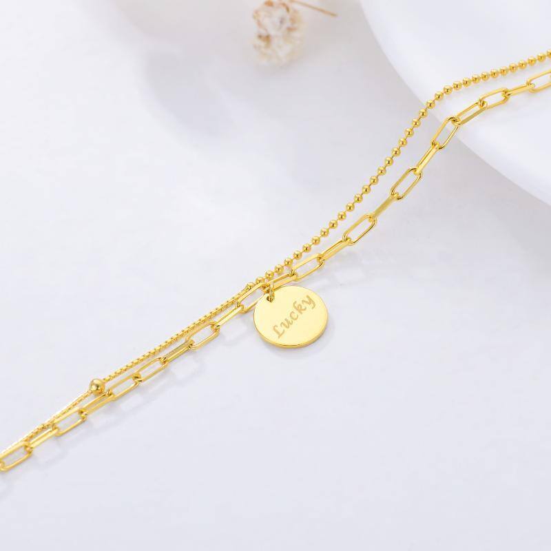 18K Gold Round Pendant Bracelet-4