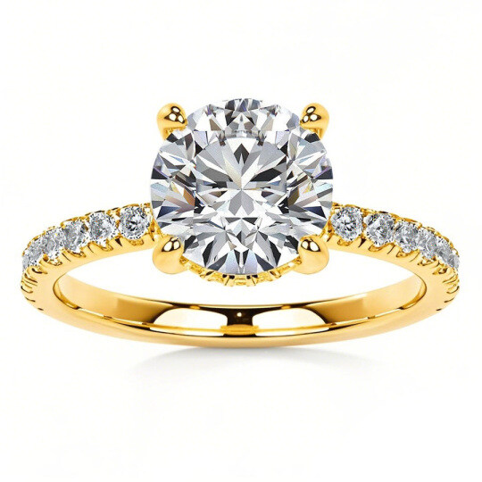 Anello di fidanzamento con moissanite rotonda in oro 10 carati