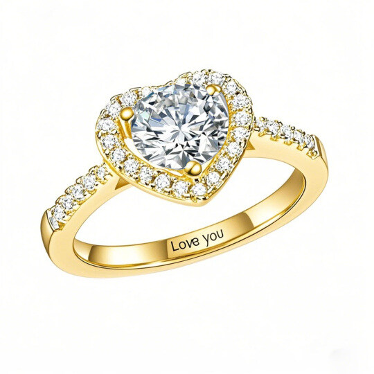 Bague de fiançailles en or 10 carats avec cœur en moissanite ronde